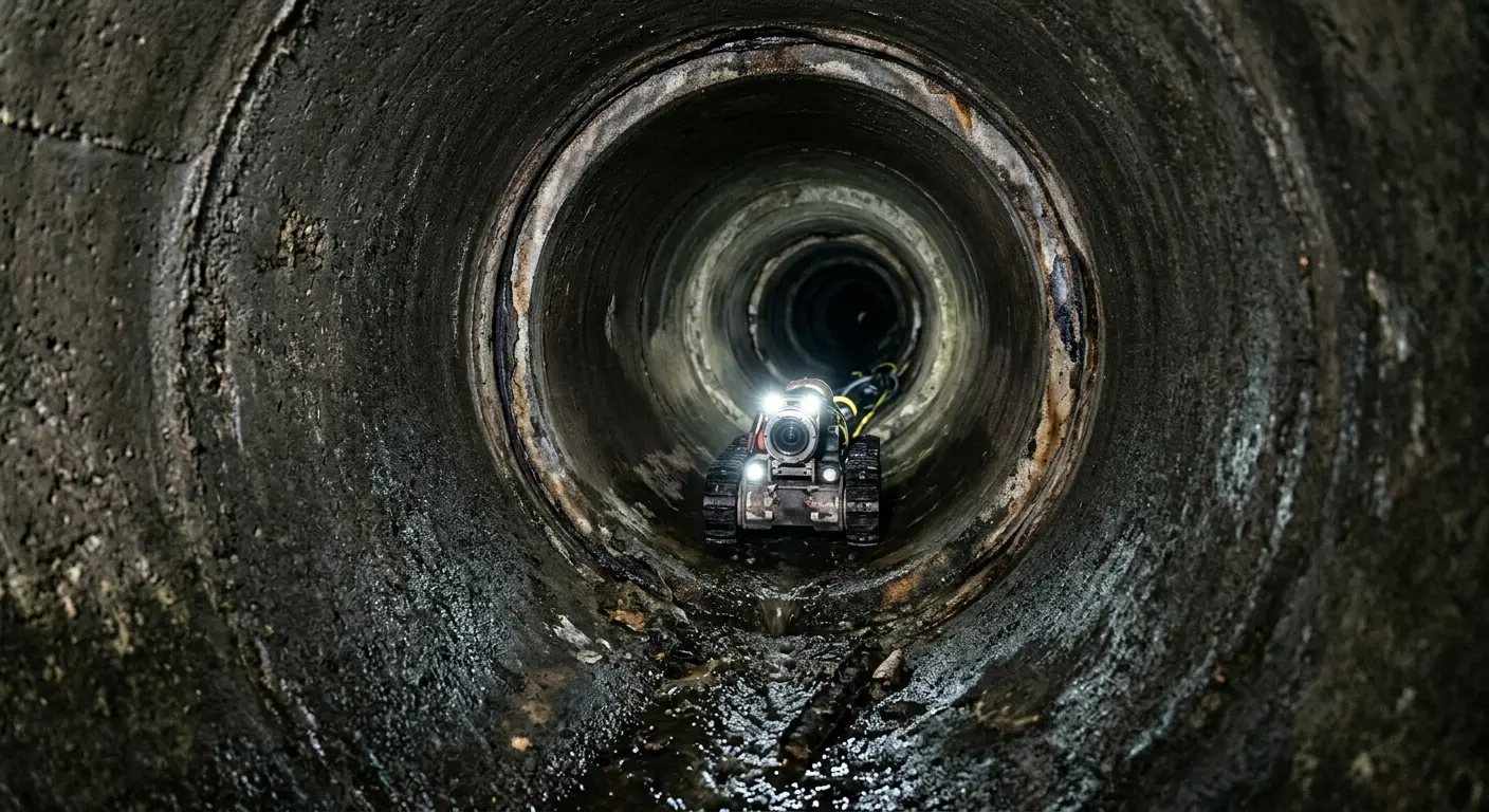 Robotic sewer camera inspecting pipe interior for Sewer Line Repair in San Luis Obispo